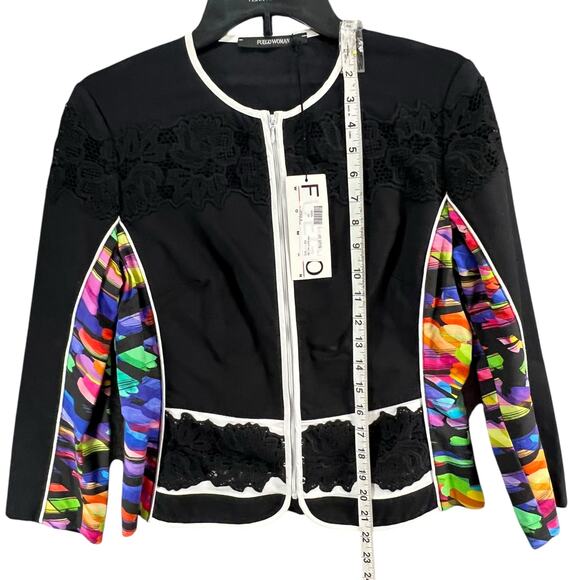 Fuego Woman Jacket Womens 8 Black Multicolor Mixed Media Full Zip Artsy Chic NEW - Picture 6 of 16